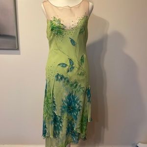 Lovely green; beaded silk dress size 8